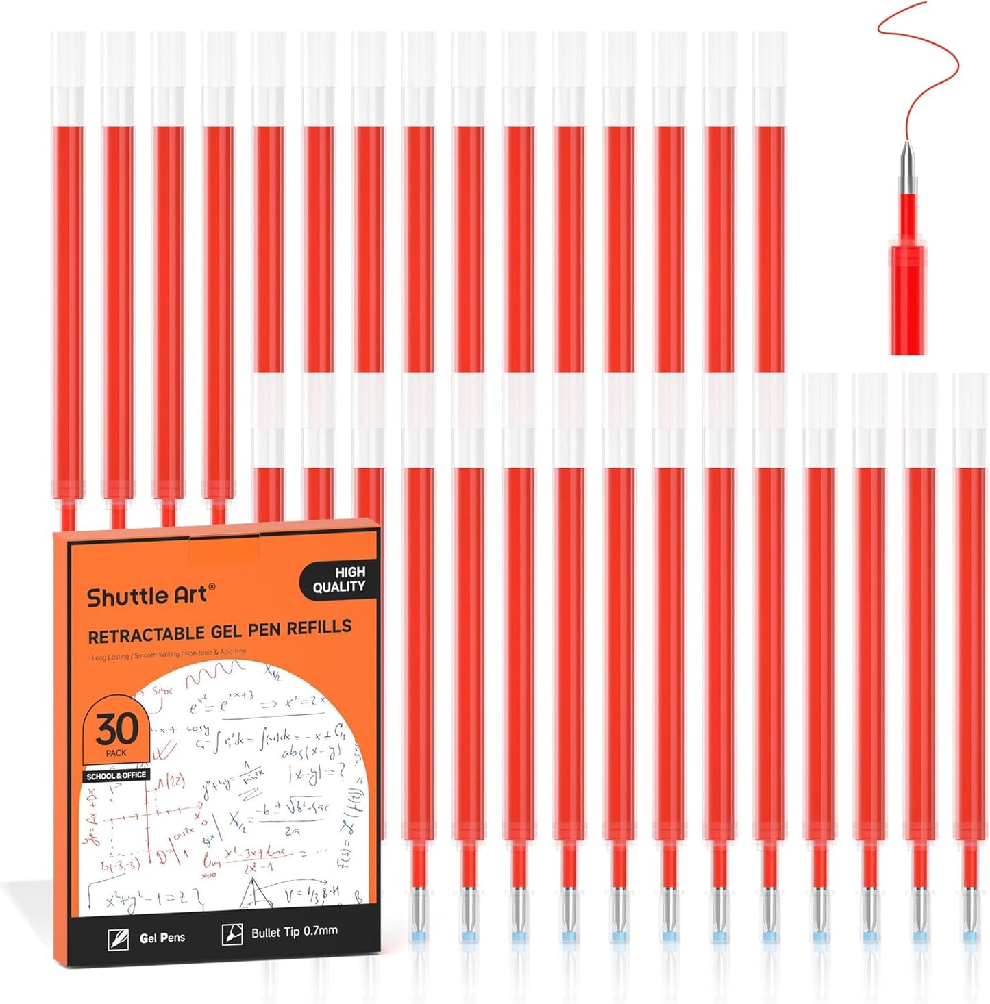 Retractable Gel Pen Refills, Shuttle Art 30 Pack Black Rollerball Gel Ink Pens Refills, Bulk Set, 0.7mm Fine Point for Writing Journaling Taking Notes School Office Home