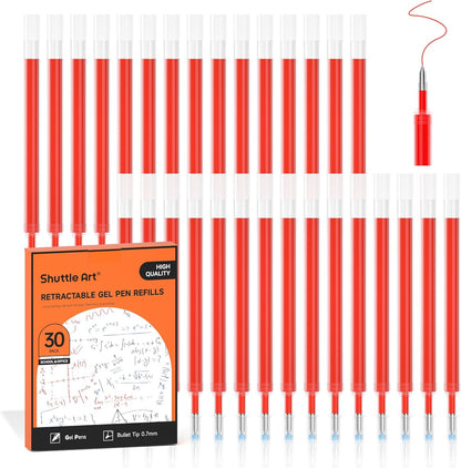 Retractable Gel Pen Refills, Shuttle Art 30 Pack Black Rollerball Gel Ink Pens Refills, Bulk Set, 0.7mm Fine Point for Writing Journaling Taking Notes School Office Home