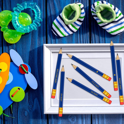 Crtiin 50 Pieces Baby Shower Pencils for Activities Mini Golf Half Pencils, Presharpened with Erasers, 4 Inch(Wood Color,Simple Style)