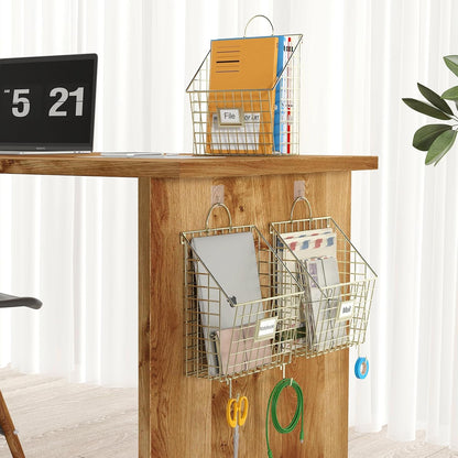 Yuzehuaza Hanging Wall File Organizer Metal Wall Mounted File Holder Folder with Handles and Hooks, Magazine Document Rack, for Home Office or Decor, 3 Packs (Patent Pending)