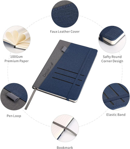 Deziliao Lined Journal Notebooks with Pen Loop, Hardcover Notebook Journal for Work, 100Gsm Premium Thick Paper with Inner Pocket, Medium 5.7"x8.4", （Black, Ruled）