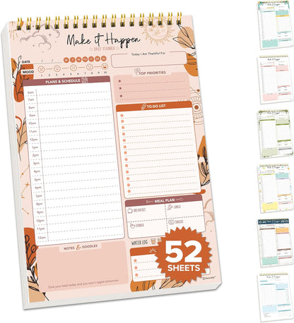 Decorably 52 Sheets Boho Celestial Undated Daily to Do List Notepad - 6.5x10" Spring-Bound Planner, Easy Tear-Off, for Schedule, Priorities, Agenda, Water Intake, Meals, Notes & Doodles - Home, Office