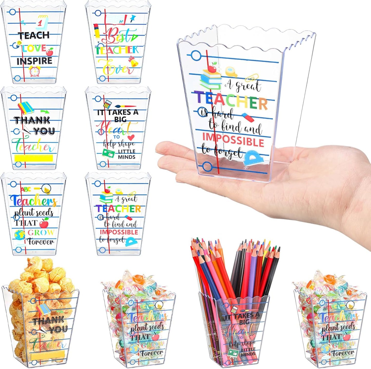 Mimorou 6 Pcs Teacher Gift Box Teacher Appreciation Gift Container Thank You Pencil Notebook Composition Book Crayon Candy Popcorn Holders for End of Year Graduation Party (Notebook)