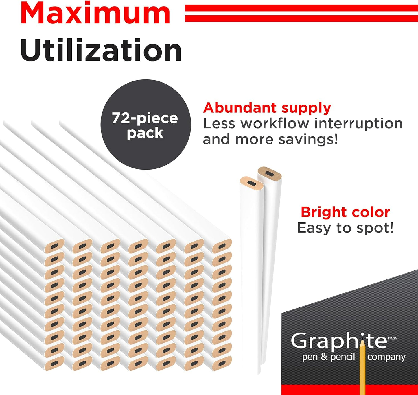 GRAPHITE Hard Lead Carpenter Pencils Bulk - (1) Pack of 12 Pieces Lumber Wooden Pencil #2 (HB) - Red