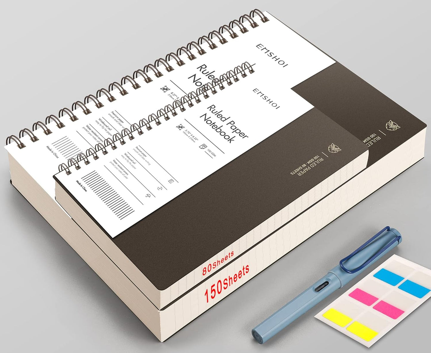 EMSHOI A5 Spiral Notebook College Ruled Lined Journal, Small 5.7" X 8.22", 300 Pages/150 Sheets, 100gsm Thick Paper, Waterproof Hardcover, for Office School Women Men Work Writing Notes, Blue