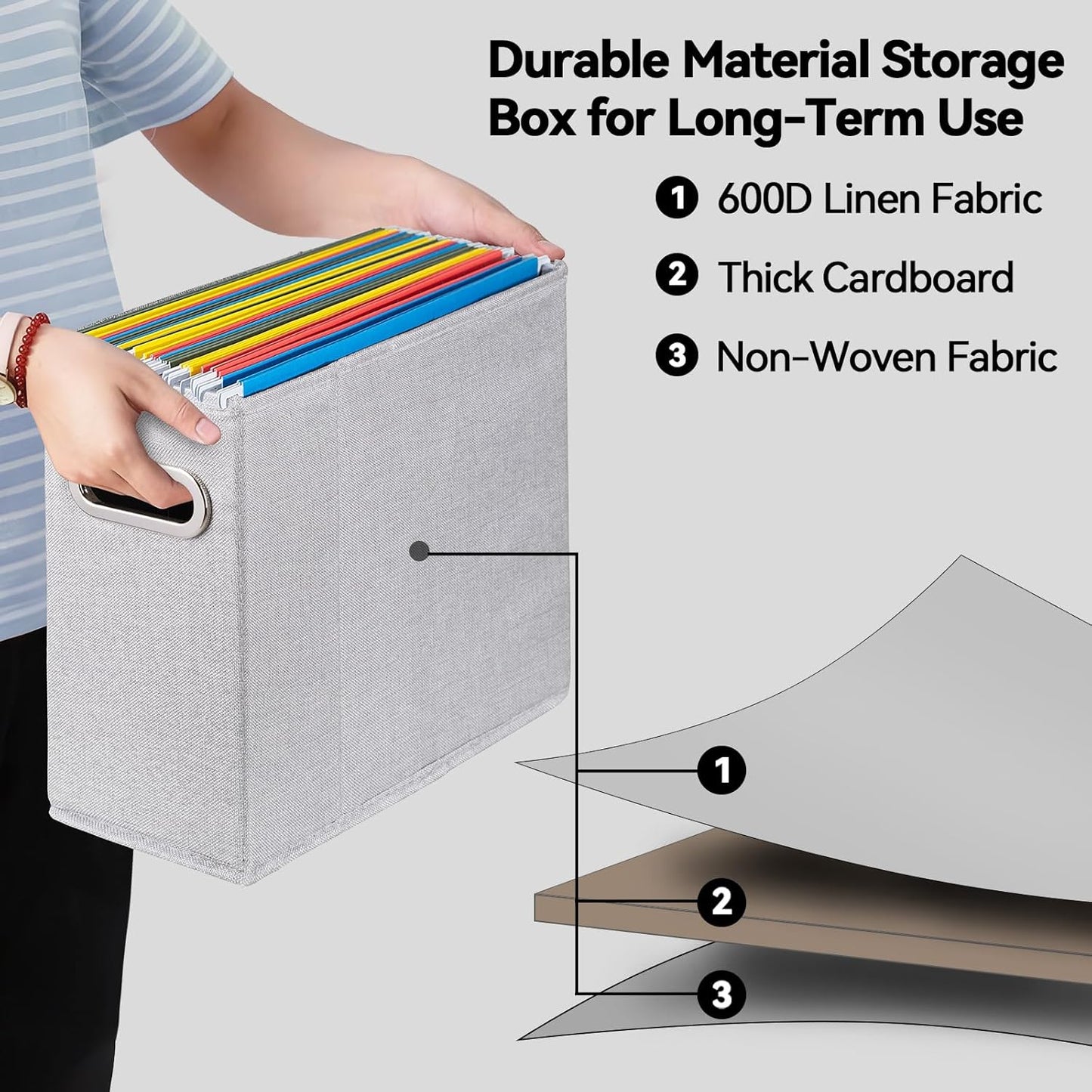 4 Packs Letter Size File Organizer, File Folders Organizer, Fabric Storage Box, Collapsible Paper Organizer with Metal Handle, Smooth PVC Rails, Only Box (Beige)