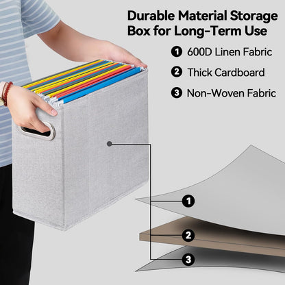 4 Packs Letter Size File Organizer, File Folders Organizer, Fabric Storage Box, Collapsible Paper Organizer with Metal Handle, Smooth PVC Rails, Only Box (Beige)