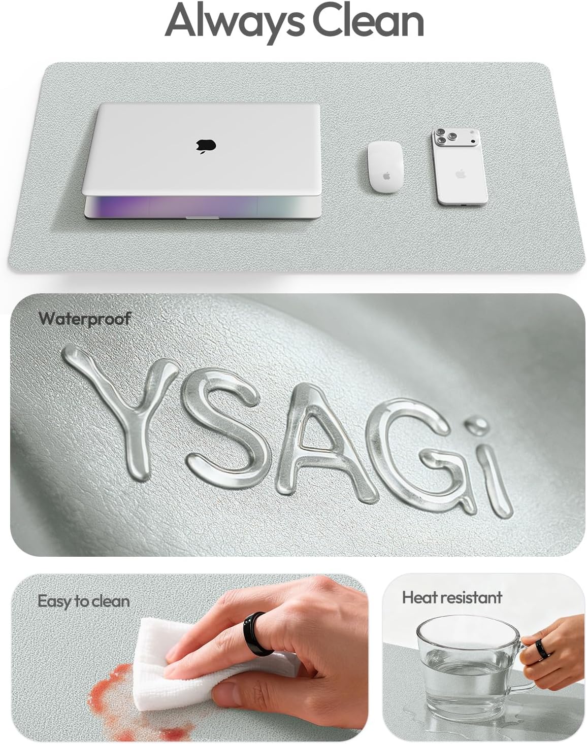 YSAGi Leather Desk Pad Protector, Large Mouse Pad, Non-Slip PU Leather Desk Blotter, Waterproof Writing Pad for Office and Home (31.5" x 15.8", Eggshell) - Colors A