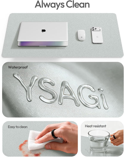 YSAGi Leather Desk Pad Protector, Large Mouse Pad, Non-Slip PU Leather Desk Blotter, Waterproof Writing Pad for Office and Home (31.5" x 15.8", Eggshell) - Colors A
