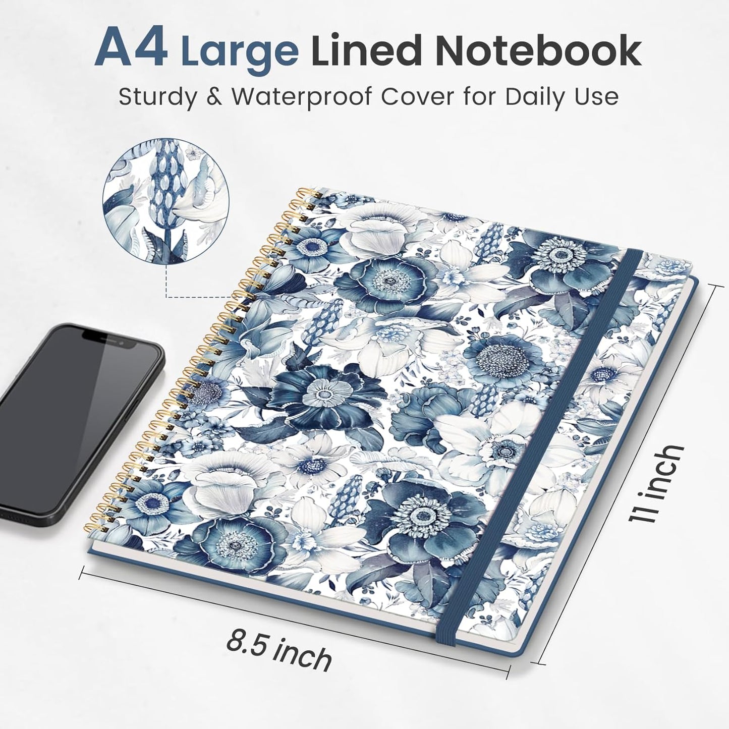 Taja Large Spiral Lined Journal for Women, 8.5" x 11" Notebooks for Work Collge Ruled, A4 Aesthetic Cute Journaling Notebooks for Writing, Plastic Cover, Celestial