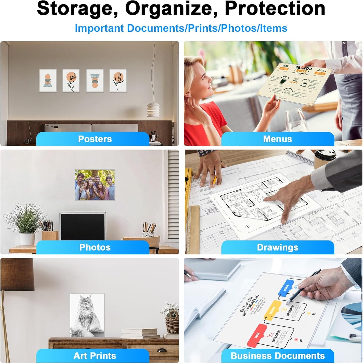 Ndsox 5 Pack 8.5" x 11" Rigid Print Protectors Clear Hard Plastic Sheet Protectors Top Loading for Birth Certificates, Documents, Posters, Photos, Meuns, Heavy Duty No-Hole Plastic Document Sleeves