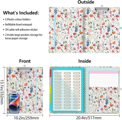 Clipboard Folio with Storage Clipboards Padfolio Notebook for Letter Size (11" x 8.5"), Pink Clipboards with 10 Pockets and 5 Folders Nursing Teacher School Essentials (Stay Positive)