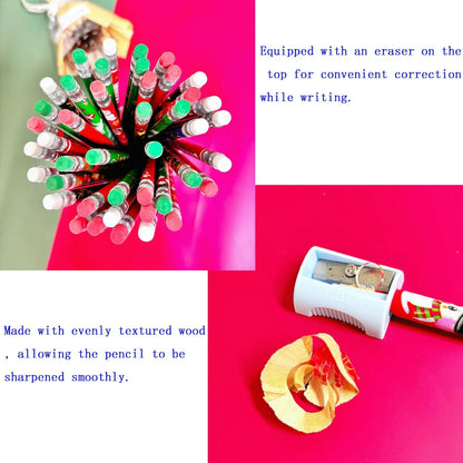 72PCS Corlorful Wooden cased Pencils for Kids with Erasers, Wood Wedding Golf for School,Drawing,Gift (72PCS) (Fruit, 72)