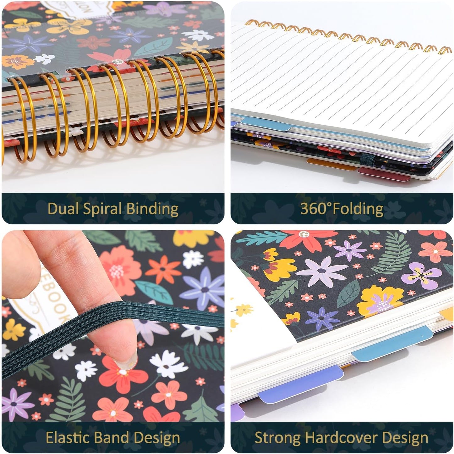 Hardcover Spiral Notebook 7.1"x10" Journal with Removable Divider Tabs, 150 Pages, 5 Subject Notebook, Ideal for Women Work Stationery, Pretty Student Planner, Meetings, Essential Notebooks, Tabbed Notebook, Aesthetic Subject Journal