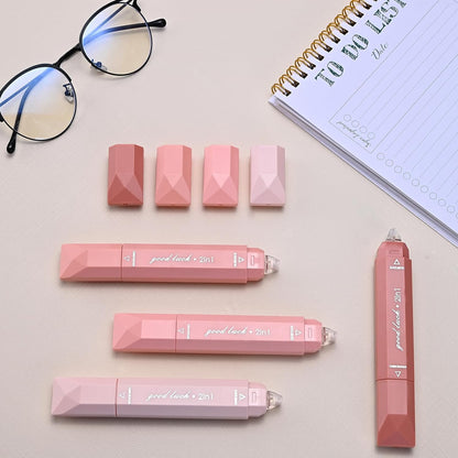 Temiary 4 Pcs 2 in 1 White Correction Tape and Double Sided Roller Set, Aesthetic Smooth Pull Out Tapes with Adhesive Glue Tape Roller Runner for School Office Supplies (Pink)