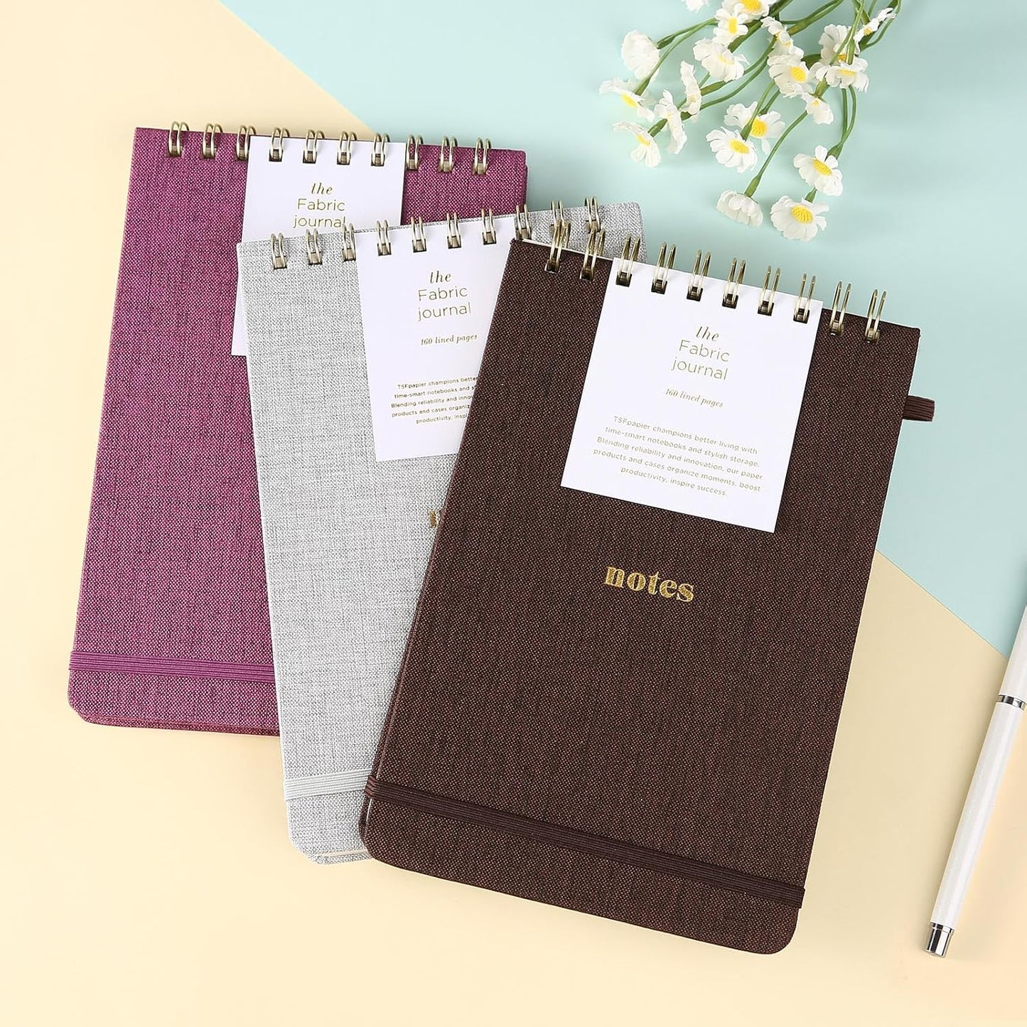 A5 Top Spiral Notebook – Hardcover Journal 160 Pages 100 GSM Thick Paper With Elastic Band & Pen Holder Steno Pads College Ruled Writing Notebooks for Work School Travel Pink