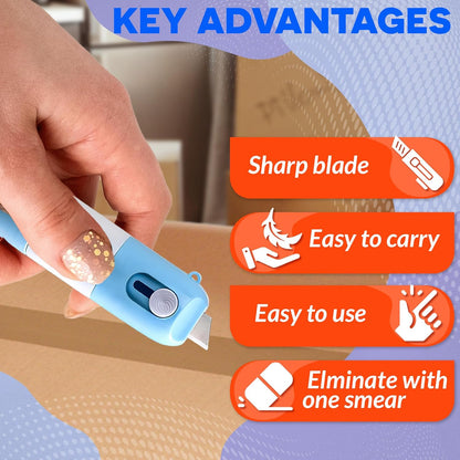 2 Pcs Water-Based Thermal Paper Eraser Pen with Mini Unboxing Knife - 2 in 1 Thermal Label Eraser with Box Cutter Knife for One Smear Printed Text Covering - Liquid Redacting Marker with Small Blade