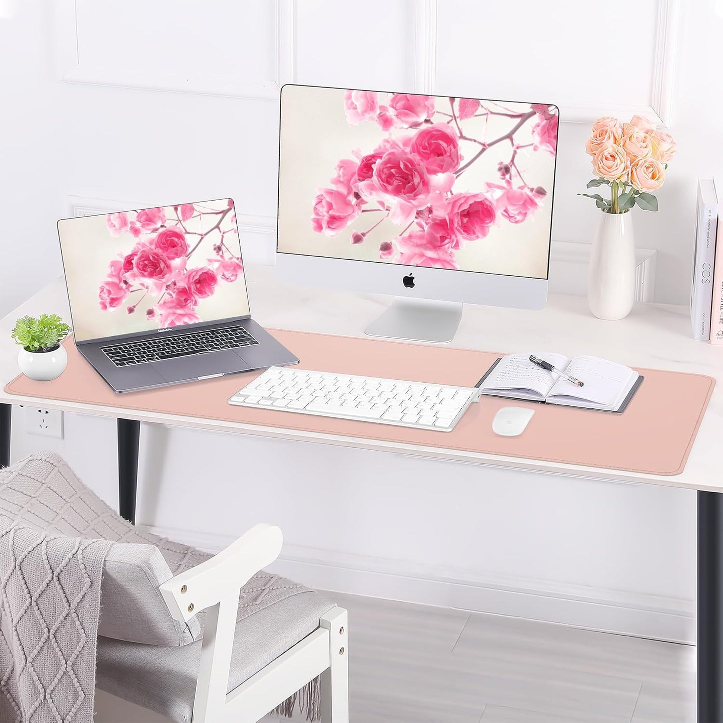 Large Desk Mat 47.2" x 17" Leather Desk Pad Protector with Natural Cork & PU Leather, Non-Slip Office Desk Mat, Large Mouse Pad, Waterproof Desk Blotter pad for Office&Home(Black)