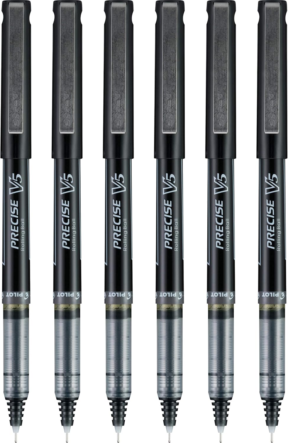 Pilot Precise V5 RT Refillable & Retractable Rollerball Pens, Extra Fine Point Pens 0.5 mm, Black, Pack of 6 - Ideal for School, Journaling & Office Writing