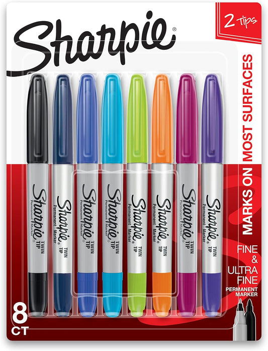 Sharpie Twin Tip Permanent Markers, Fine and Ultra Fine, Black, 4 Count