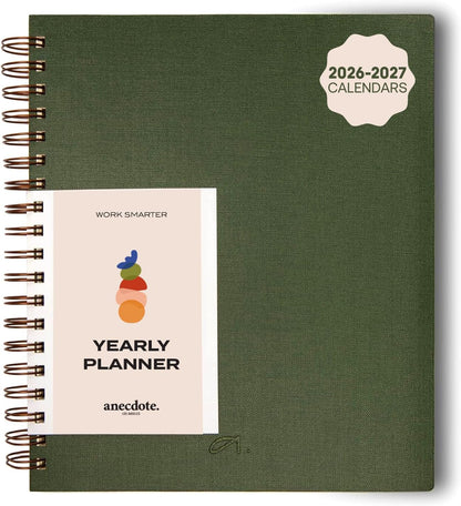 Anecdote Daily Planner w/ 2026-2027 Calendar | Start Anytime 26 Weeks Undated | 1 Page per Day | 8.5" x 5.2" | Hardcover To-Do List Organizer, Plan Your Success, Achieve Productivity Goals (Evergreen)
