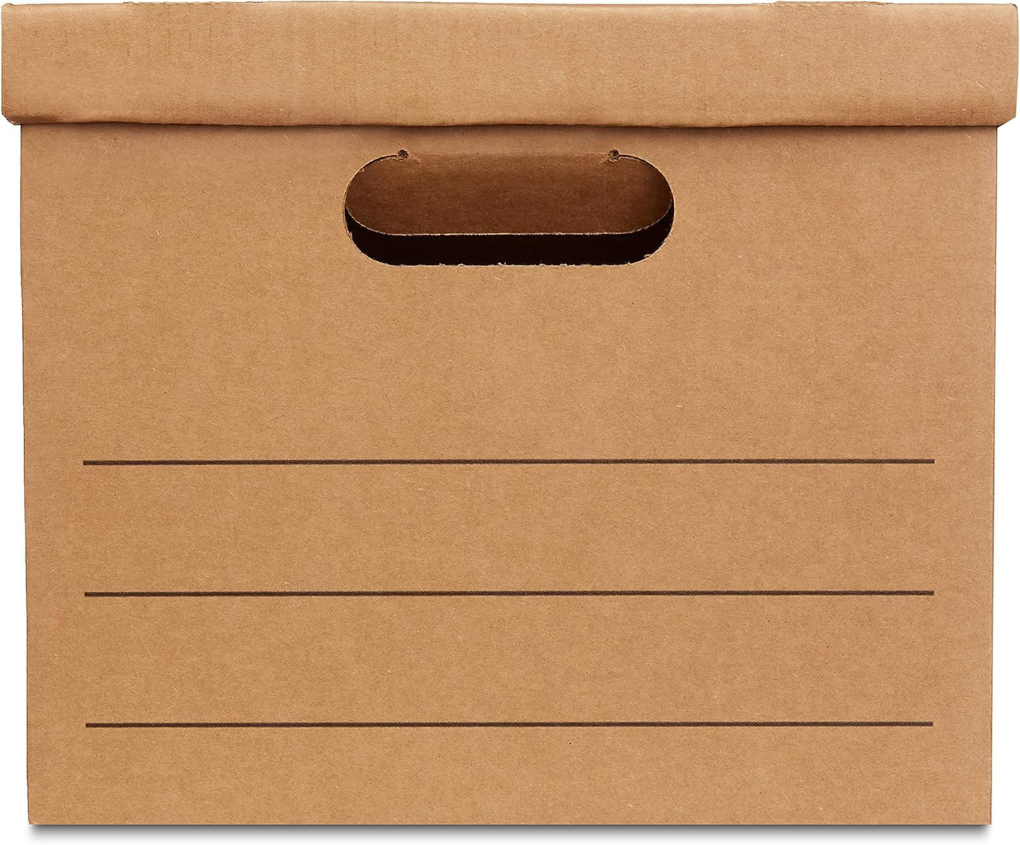 Amazon Basics Moving and Storage Boxes with Handles and Lift-Off Lids, File Storage, Collapsible, 15x10x12 in, Brown, 20-Pack