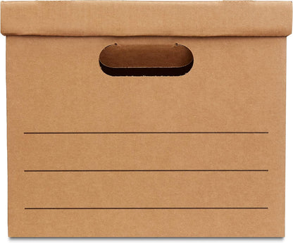 Amazon Basics Moving and Storage Boxes with Handles and Lift-Off Lids, File Storage, Collapsible, 15x10x12 in, Brown, 20-Pack
