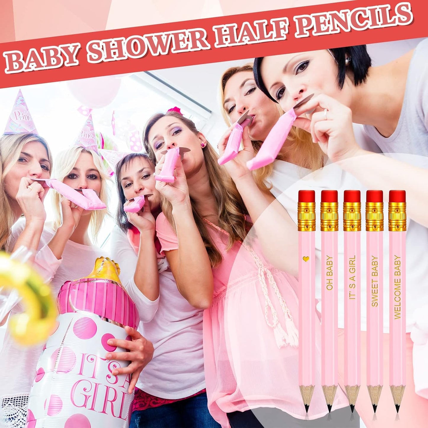 Crtiin 50 Pieces Baby Shower Pencils for Activities Mini Golf Half Pencils, Presharpened with Erasers, 4 Inch(Wood Color,Simple Style)