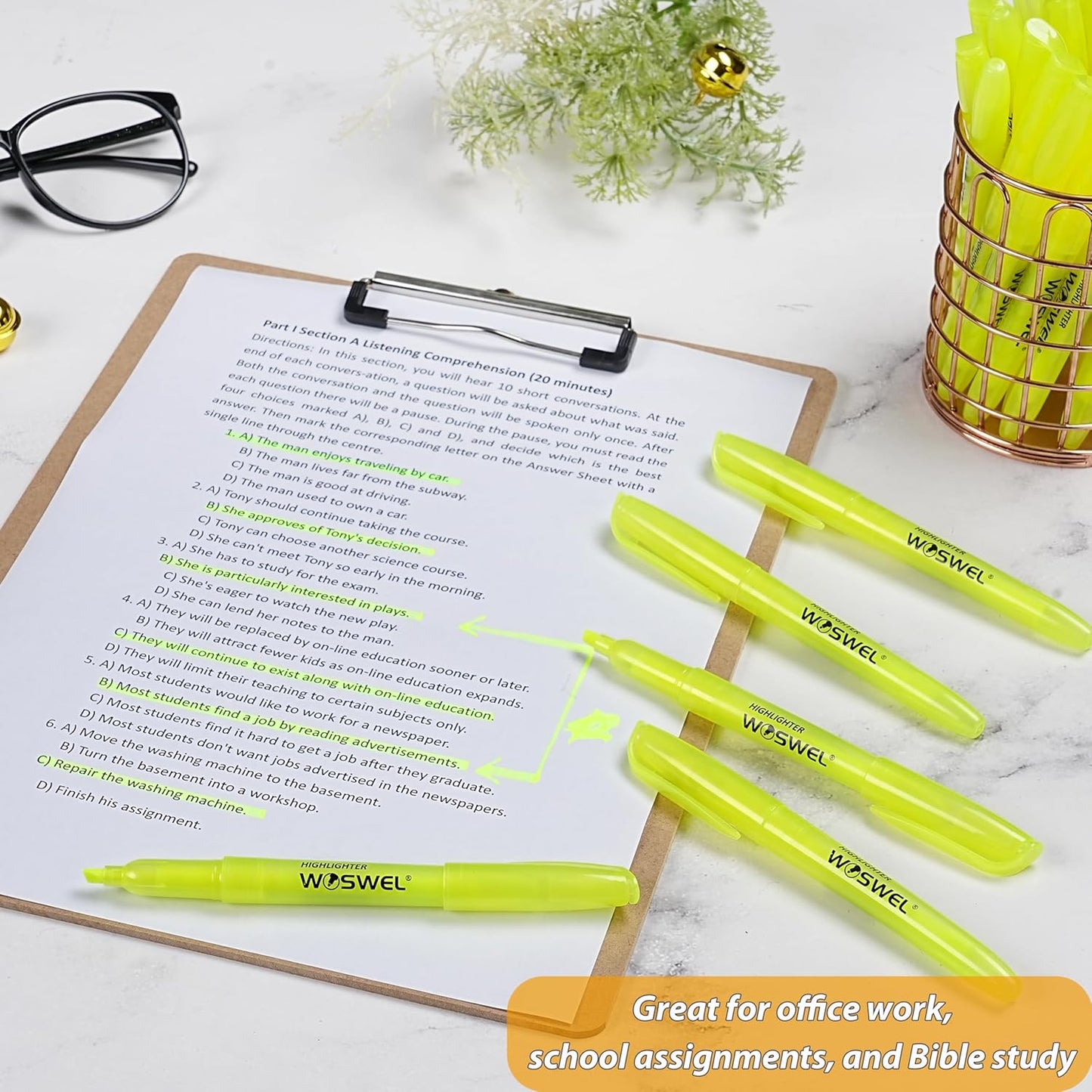 WOSWEL Highlighters Bulk 120 Pack Fluorescent Yellow Markers with Chisel Tip for Classroom Office Home