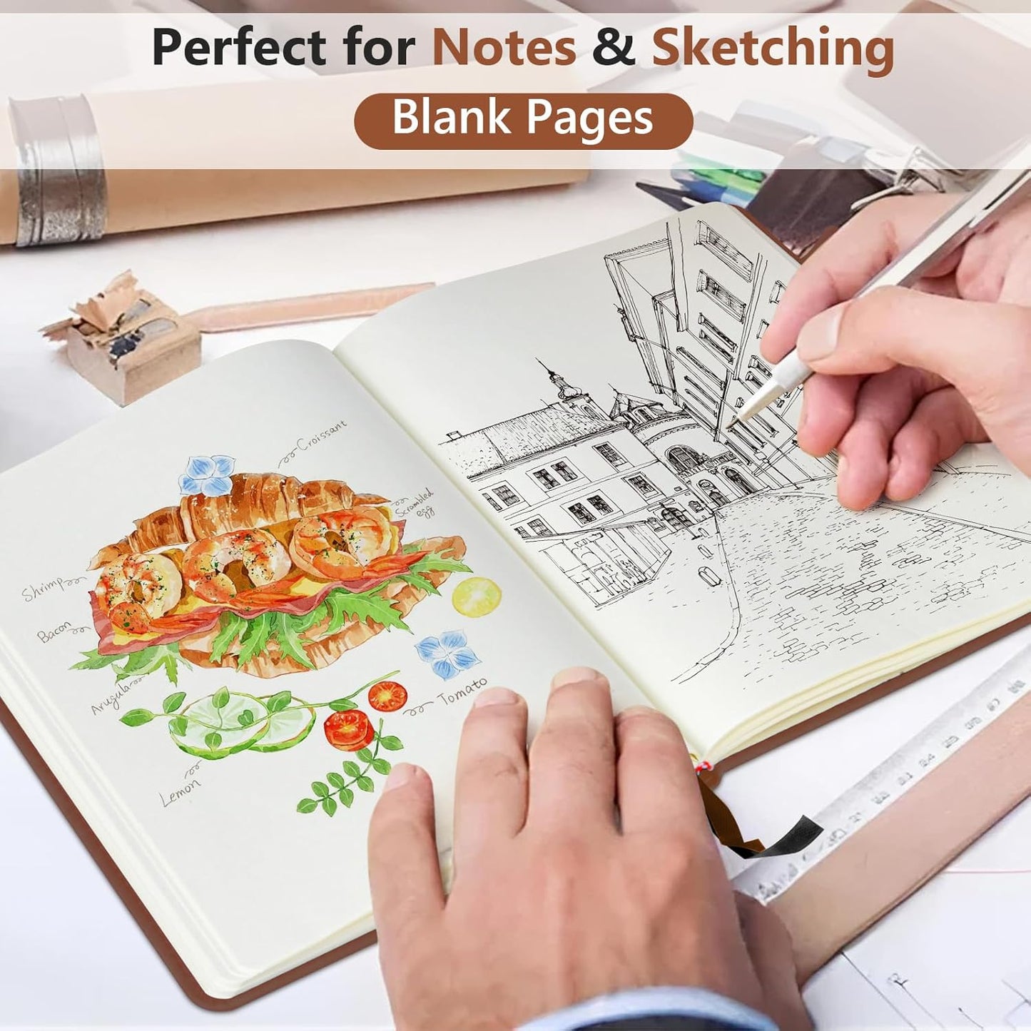PERCUN Graph Paper Notebook, 160 Pages Grid Journal for women & men, A5 Hardcover Leather Graphing Notebook for School, Work, Travel, Note Taking 5.9”x8.5” (Black)
