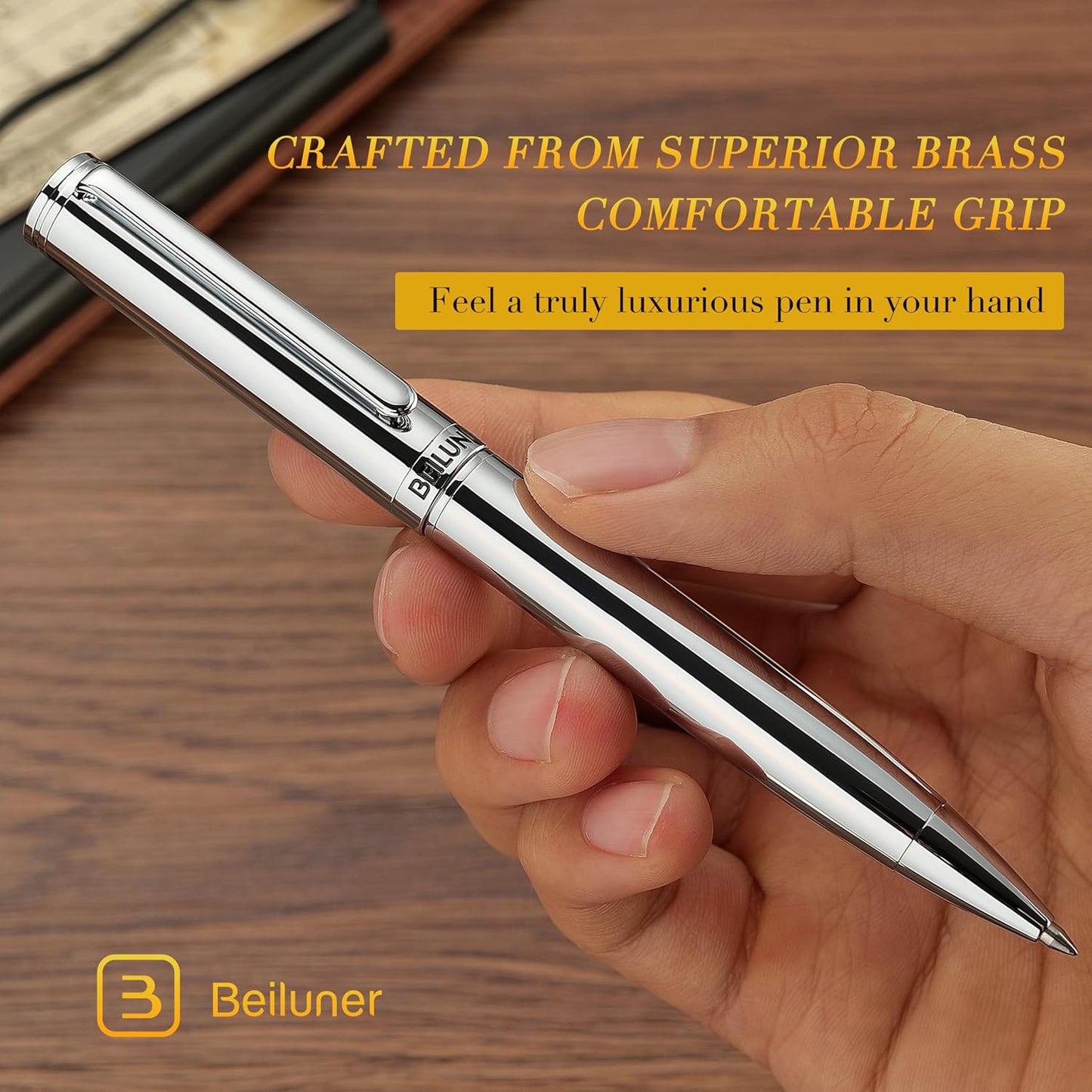 BEILUNER Luxury Gel Pen with 24K Gold Finish, Black Piano Lacquer, Luxury Grade Craftsmanship, Best Pen Gift Set for Men and Women, Professional, Executive, Office, Retractable Nice Pens