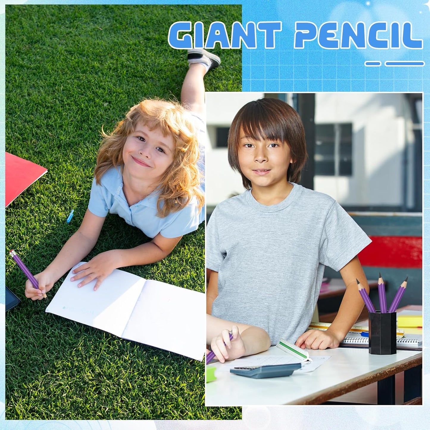 2 Pcs 13 inch Wooden Jumbo Pencils for Prop Giant Big Novelty Wood Pencil with Eraser for Fun Decor, School Projects, Party Favors, and Unique Gifts (Green)