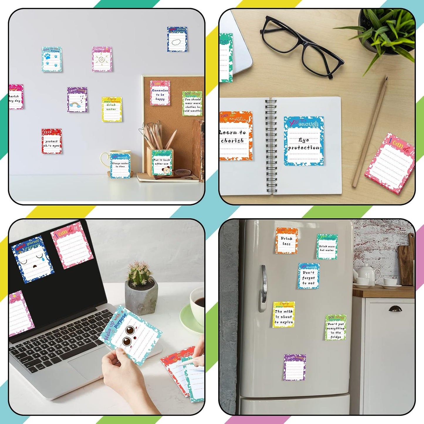 Yinder 24 Pack Inspirational Sticky Notes Motivational Notepads Appreciation Sticky Notes Funny Memo Pads Positive Note Bulk 3 x 4 Gift for Women Nurse Teacher Office Supplies(Black,Inspirational)