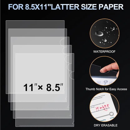 HABGP 14Pcs Clear File Folders Letter Size, Sheet Protectors 8.5 x 11 Inch, Plastic Folders L-Shaped Beveled Open Report Covers Page Paper Document Folder