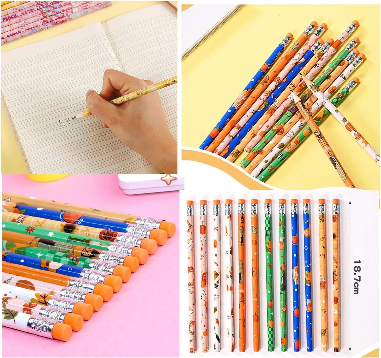 48 pcs Flowers Pencils with Eraser Wood Pencils Bulk for Writing and Drawing (Flowers, 48)
