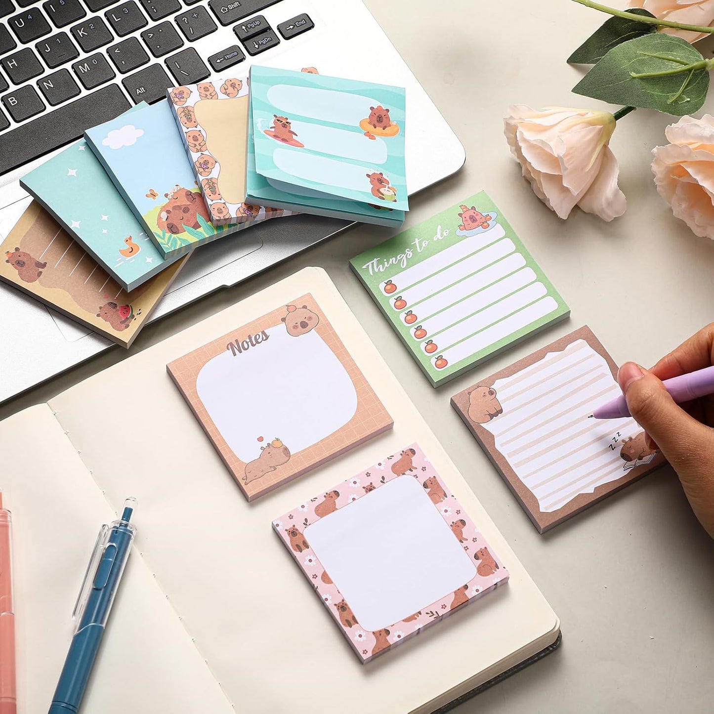 9 Pads Wildflower Sticky Notes 3x3 Inch Cute Self Stick Notepads Notes Adhesive Memo Pad Office Decor Gifts for Students School Teacher Meeting Office Supplies