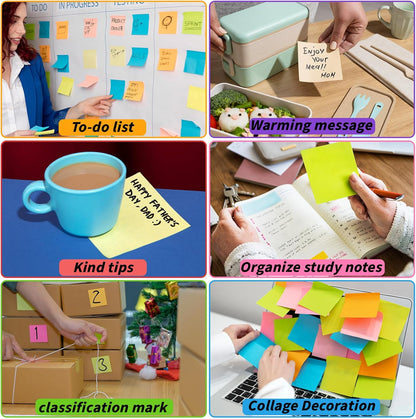 100 Pack Sticky Notes Bulk 3 x 3 in Self-Stick Note Pads Colorful Posted Note in 20 Colors Adhesive Paper Memo 50 Sheets/Pad Easy to Post for Office Home School Meetings Notebook Wall Door Window