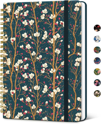 Taja Spiral Journal Notebook for Women, Pretty Hardcover Lined Notebook for Work & Note Taking, Aesthetic Cute Journal for Writing, 140 Pages, 5.8"x8.3", Floral