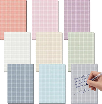 Jecery 9 Pack 4 x 6 Inch Grid Sticky Notes Self Adhesive Memo Pad Cute Graph Paper Self Stick Note Pads with Grid Lines for Gifts Office Supplies, 270 Sheets(Soft Colors)