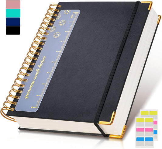 Spiral Notebook Journal 8.5” x 11”, 300 Pages Hardcover Leather Lined Journals for Women Men, A4 Large College Ruled Notebooks with 100 GSM Thick Paper, Spiral Journal for Writing Work School, Purple