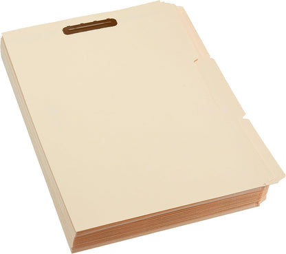 Amazon Basics Manila File Folders with Fasteners, 1/3 Cut Reinforced Tab, Letter Size, Expandable, Document Organizer, Beige, 50-Pack