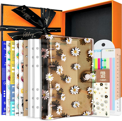 A6 A5 6-Holes Colorful PVC Cover Round Ring View Binder with Snap Button Closure File Folder for Loose Leaf Sheet Protectors Notebook Refill (Pink Daisy, A5 Mini Set) - Colors A