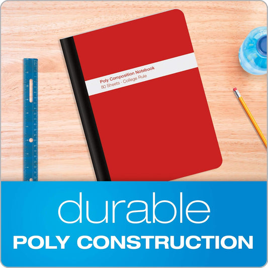 Oxford Poly Composition Notebook 4 Pack, College Ruled Paper, 9-3/4 x 7-1/2 Inches, 80 Sheets, Assorted Colors: Blue, Green, Purple, Red (64958)