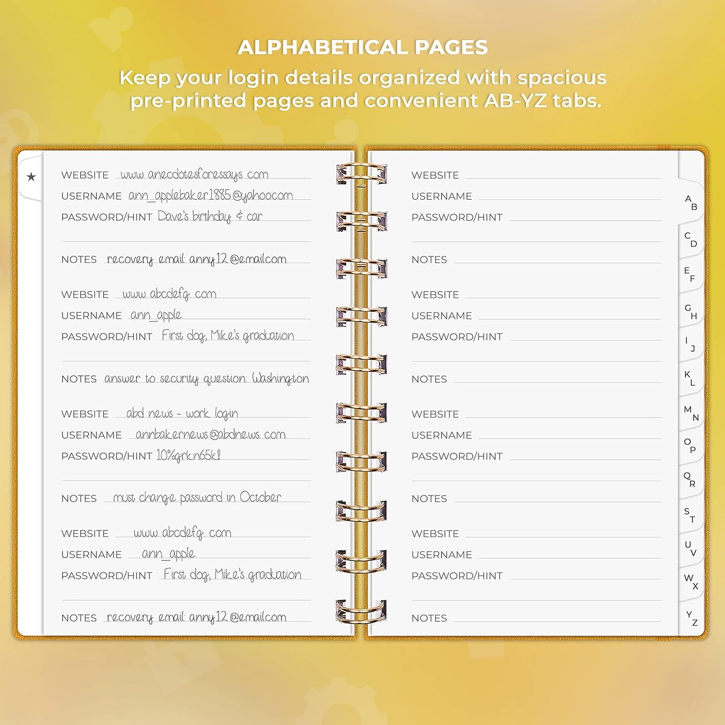 Clever Fox Password Book Spiral – Internet Address & Password Organizer with Laminated Alphabetical Tabs – Password Keeper Journal – Hardcover, Medium Size, 6.1x7.7” (Mystic Blue)