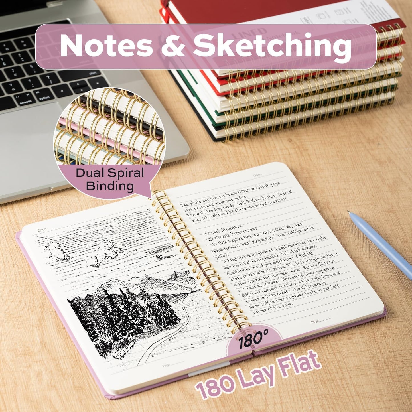 deli Rose Red Lined Spiral Journal Notebook, 160 Pages, A5 (5.5"x8") Hardcover Writing Notebook, College Ruled Spiral Bound Journal for Women & Men - Perfect for Work, School, Office & Note Taking