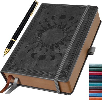 Journal Notebook for Women/Men, Daily for Classic Lined Writing,360 Pages Leather Hardcover with Vintage Sun & Moon Design, SeaGreen, A5 (14.5 x 21 cm)