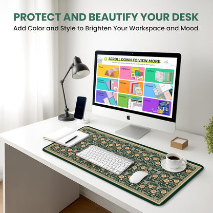 Large Mouse Pad for Desktop, Cute Desk Mat Pad Protector for Work & Gaming, Aesthetic Pretty Anti-Slip Laptop Blotter Cover for Office School Home Supplies, Wildflowers, 31.5" x 11.8"
