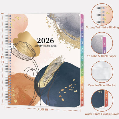 2026 Appointment Book, 30 Minutes-Hourly, Weekly ＆ Monthly Calendar Planner 2026, Jan 2026 - Dec 2026, 8.5'' x 11'', 2026 Daily Planner with Tabs ＆Pocket, Flexible Cover, Great for Office, Home, School