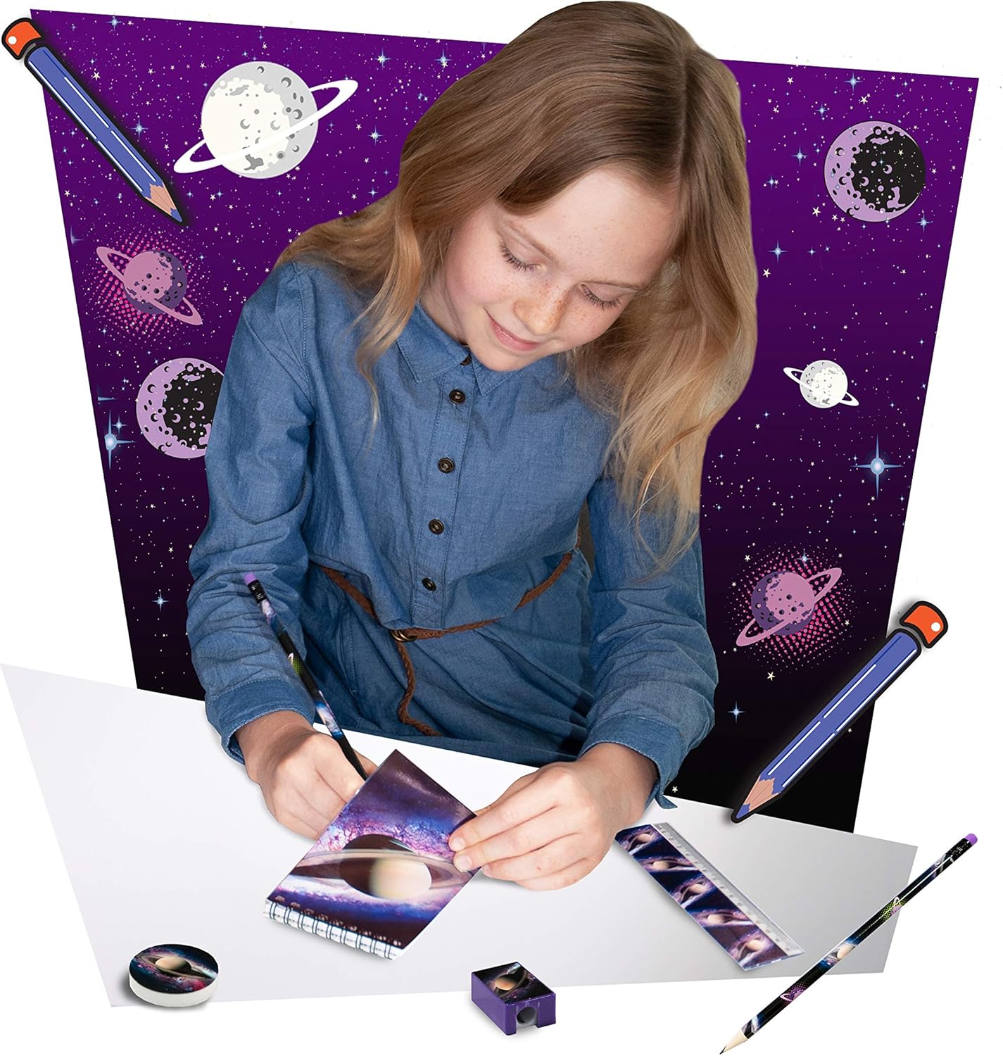 Deluxebase Wild Stationery Set - Dolphin from Animal Stationery Sets with 2 Pencils, Eraser, Pencil Sharpener, Ruler & Cute Notebook. Ideal Office Supplies, Desk Accessories & College Essentials.