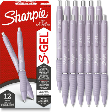Sharpie S-Gel, Gel Pens, Medium Point (0.7mm), Assorted Fashion Barrels, Black Ink, 12 Count - Office, Teacher, School Supplies